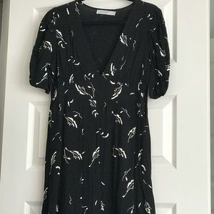 MinkPink black dress with white feather pattern